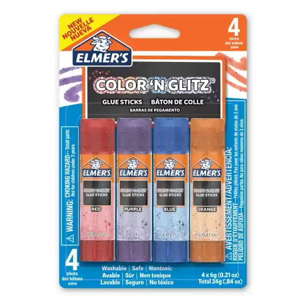Elmer‘s Color ‘N Glitz Glue Sticks, 0.21Gm, Pack Of 4 Glue Sticks