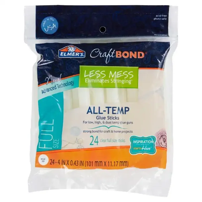 Elmer‘s Craft Bond Full Size 24pk Glue Gun Sticks All-Temp Non-Toxic, Clear, Hot Glue Sticks for Glue Gun