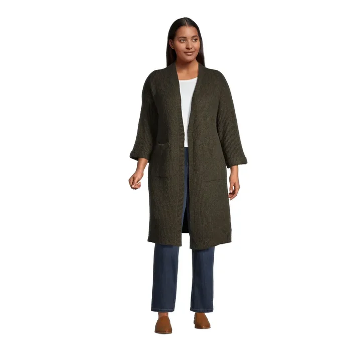 Eloise Olive Green Recycled Yarn Duster Sweater With Pockets