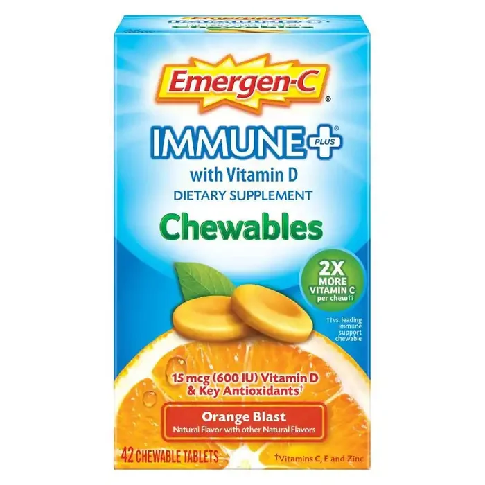 Emergen-C Immune+ Dietary Supplement Chewable Tablets with Vitamin D – Orange Blast – 42ct