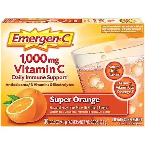 Emergen-C Super Orange Dietary Supplement Fizzy Drink Mix With 1000mg Vitamin C – 30-0.32 Oz.