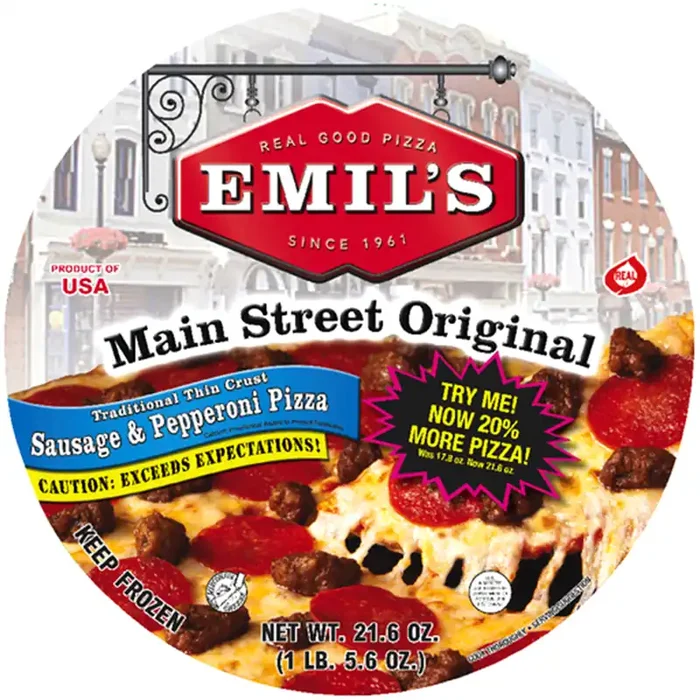 Emil‘s Main Street Original Traditional Thin Crust Sausage & Pepperoni Pizza