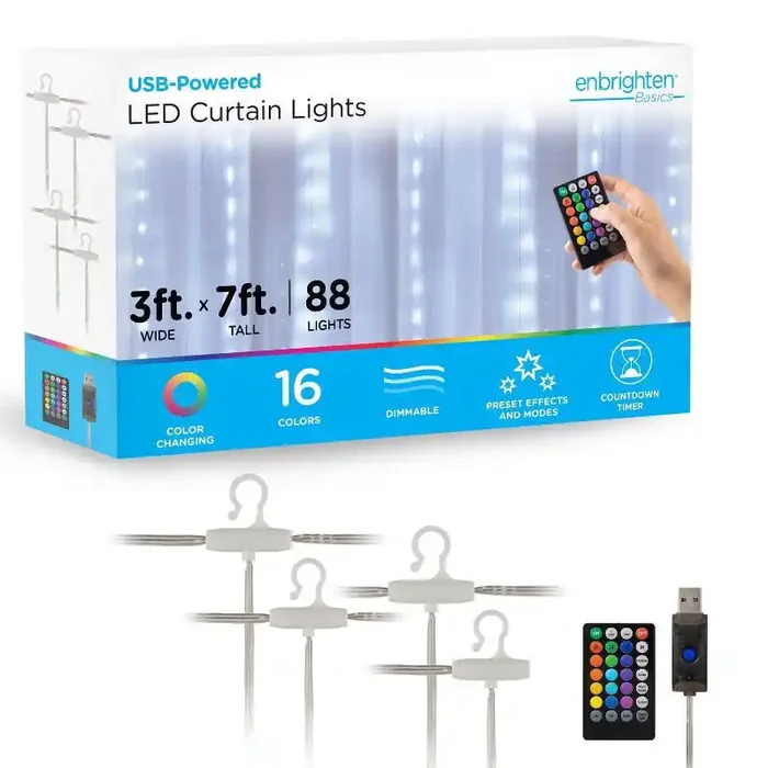 Enbrighten Basics Series 3‘x7‘ RGB Curtain Fairy Lights