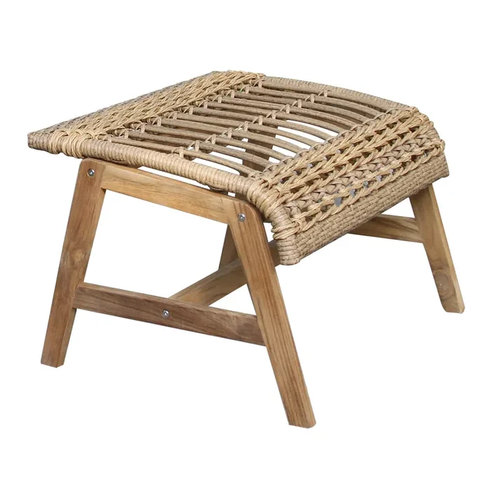 Encinitas Teak and All Weather Outdoor Ottoman 2 Piece Set