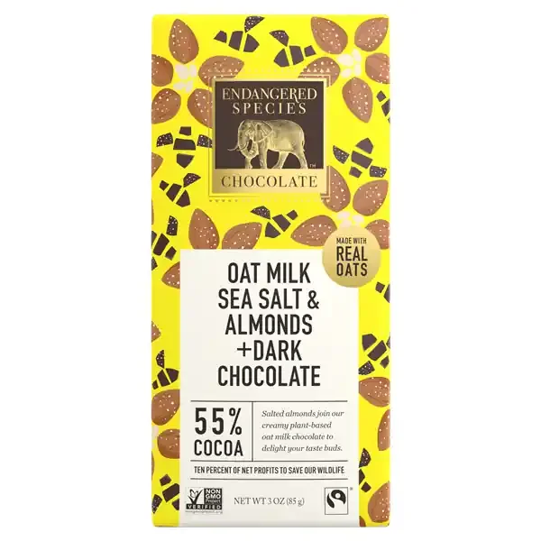 Endangered Species 55% Cocoa Oat Milk Sea Salt & Almonds Dark Chocolate 3 oz