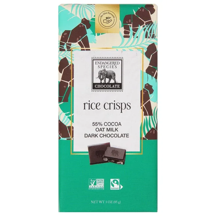 Endangered Species 55% Cocoa Rice Crisps Oat Milk Dark Chocolate 3 oz