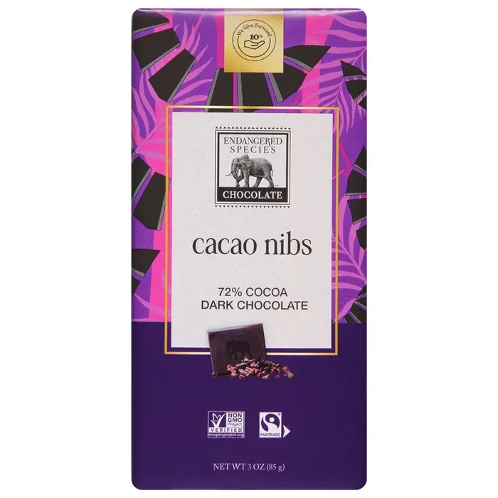 Endangered Species 72% Dark Chocolate with Cacao Nibs Bar