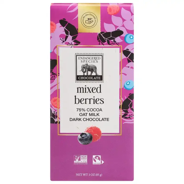 Endangered Species 75% Cocoa Mixed Berries Dark Chocolate 3 oz