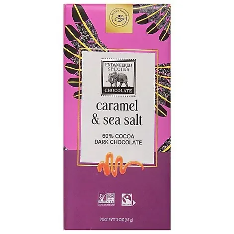 Endangered Species Dark Chocolate Natural 60% Cocoa With Caramel & Sea Salt – 3 Oz