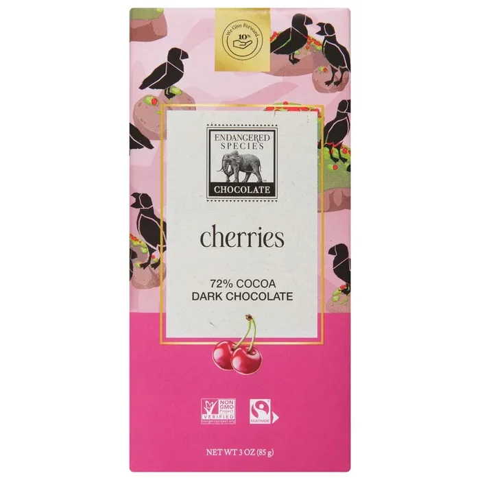 Endangered Species Dark Chocolate With Cherries Chocolate Bar