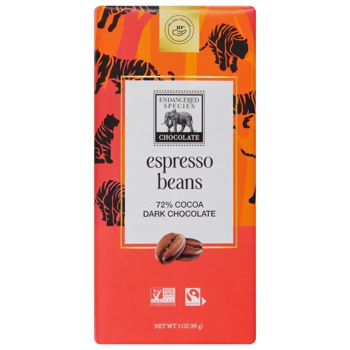 Endangered Species Dark Chocolate With Espresso Beans Chocolate Bar