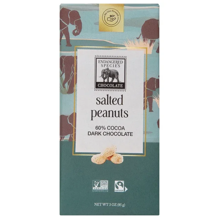 Endangered Species Dark Chocolate with Peanuts Elephant Bar