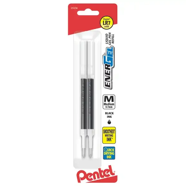 EnerGel Pen Refills, Medium Point, Black Ink, Pack Of 2