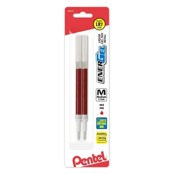 EnerGel Pen Refills, Medium Point, Red Ink, Pack Of 2