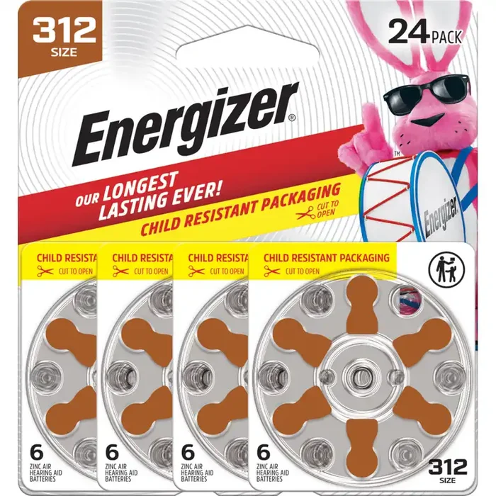 Energizer 1.45V Zinc Air Batteries Size 312 24 ea
