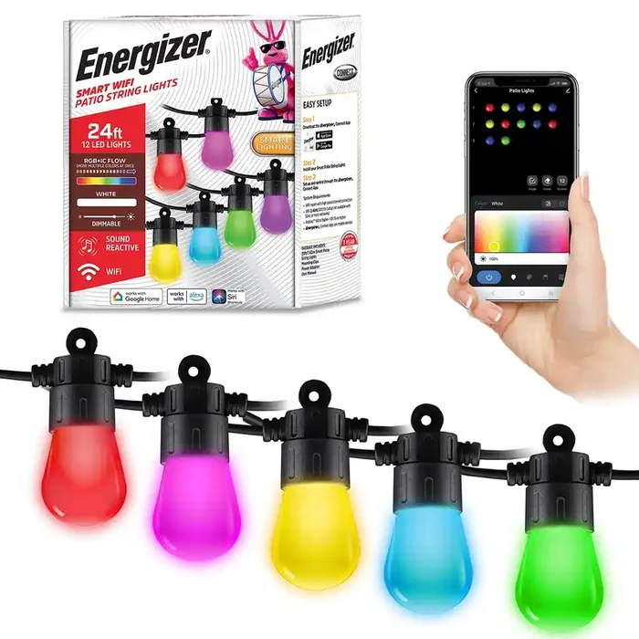 Energizer 24-ft Plug-in white Outdoor String Light with 12 Color changing -Light LED Edison Bulbs Bluetooth Compatibility Wi-Fi Compatibility