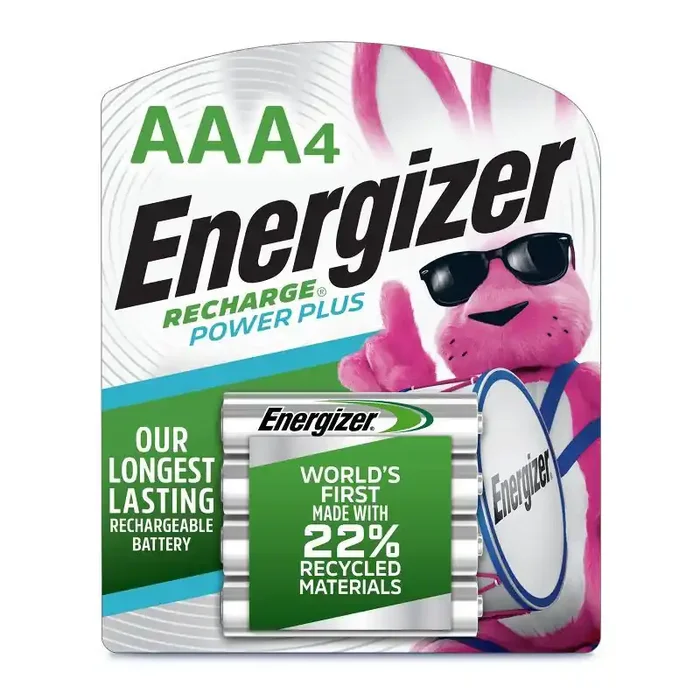 Energizer 4pk Rechargeable Power Plus AAA Batteries 800mAh Capacity, 1.2V Output