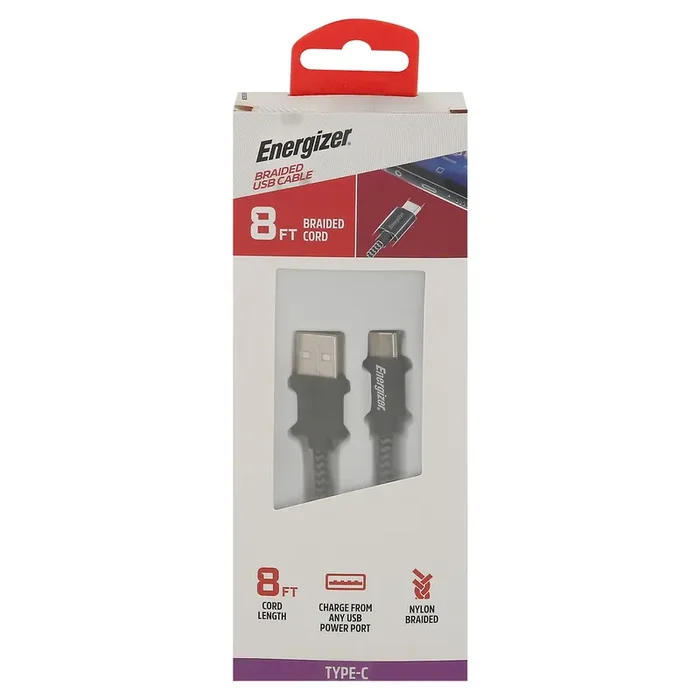 Energizer 8 FT Braided Cord Type-C USB Cable 1 ea