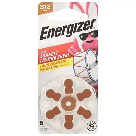 Energizer Hearing Aid Zinc Air 312 Batteries – 6 Pack – 6 CT