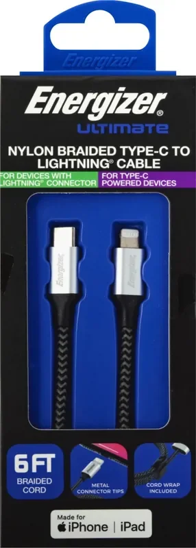 Energizer Nylon Braided Type-C to Lightning Cable 1 ea