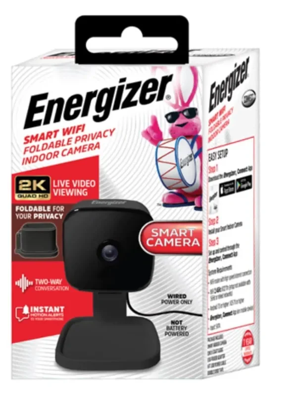 Energizer® Smart Wi-Fi 2K Indoor Foldable Privacy Camera – Black
