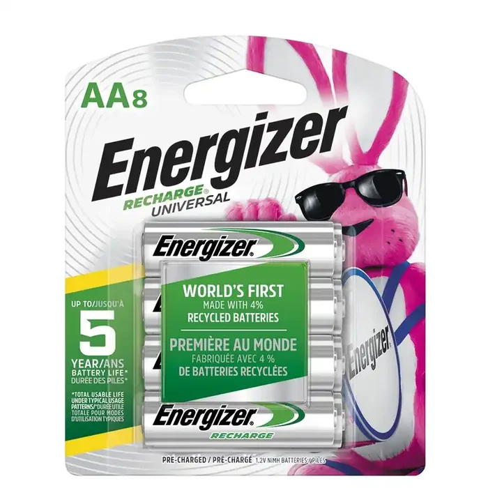 Energizer Recharge Universal Batteries Rechargeable AA – 8 Count