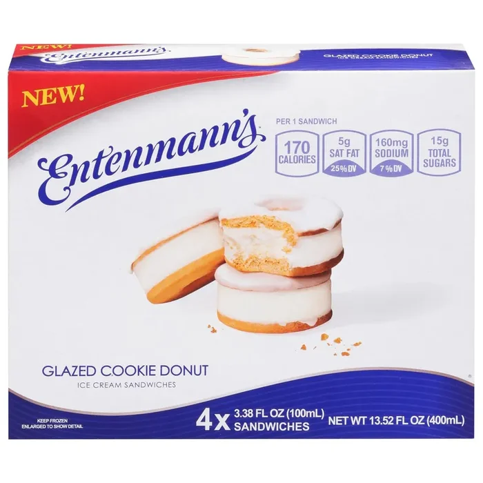 Entenmann‘s Glazed Cookie Donut Ice Cream Sandwiches 4 – 3.38 fl oz Sandwiches