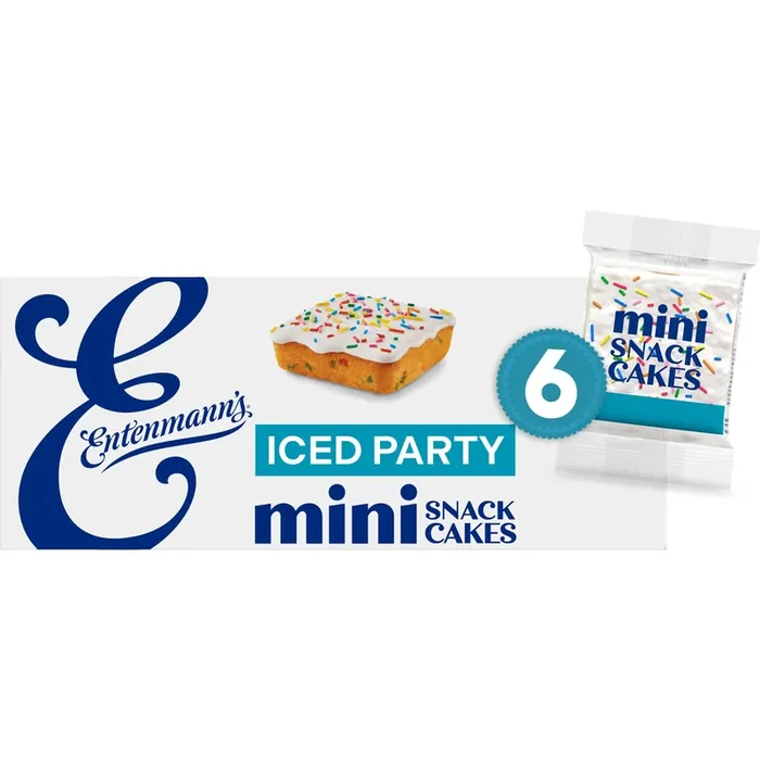 Entenmann‘s Iced Party Cake Snack Cakes, 6 packs, Cake and Sprinkles Mini Iced Cake, 12 oz Multipack