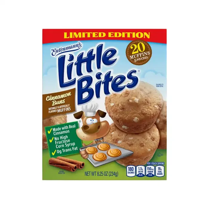 Entenmann‘s Little Bites Cinnamon Buns Muffins, 5 packs, Cinnamon Mini Muffins, 8.25 oz Box
