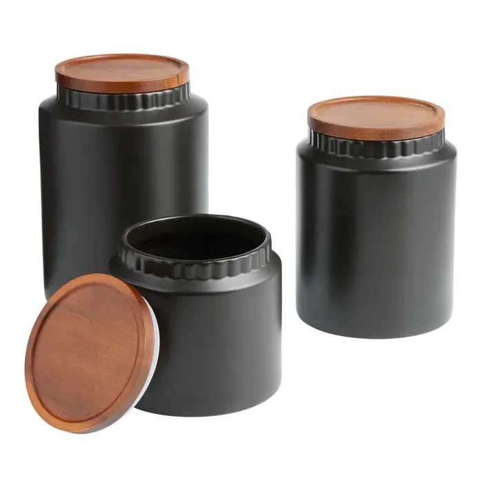 Enzo Black Ceramic and Wood Storage Canister