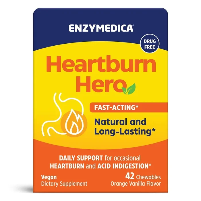 Enzymedica Natural Heartburn Hero Fast-Acting Digestive Aid Chews, 42 Ct