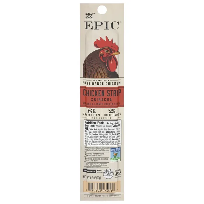 EPIC Chicken Sriracha Snack Strip, Keto Friendly, Whole30 0.8oz