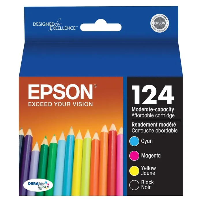 Epson 124 Black, C/M/Y 4pk Combo Ink Cartridges – Black, Cyan,Magenta,Yellow (T124120BCS)