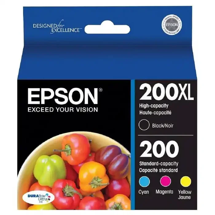 Epson 200XL Black, 200 C/M/Y Combo 4pk Ink Cartridges – Black, Cyan, Magenta, Yellow (T200XL-BCS) High Yield for Epson Printers