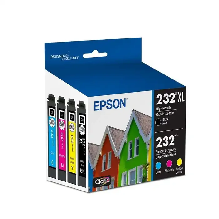 Epson 232XL Black 232 C/M/Y 4pk Ink Cartridges – Black Cyan Magenta Yellow (T232XL-BCS) High Yield Printer Ink