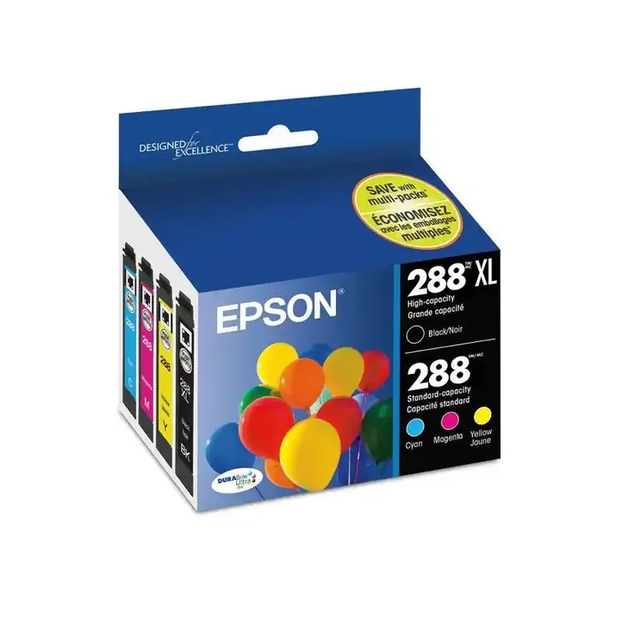 Epson 288XL Black, 288 C/M/Y Combo 4pk Ink Cartridges – Black, Cyan, Magenta, Yellow (T288XL-BCS)