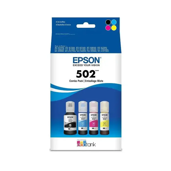 Epson 502 Black Multipack Ink Bottles – Cyan Magenta Yellow (T502120-BCS)