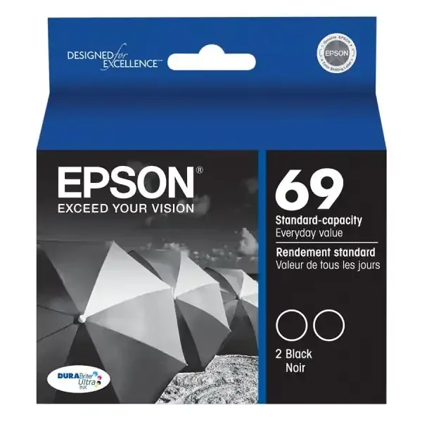 Epson 69, (T069120-D2) Durabrite Black Ink Cartridges, Pack Of 2