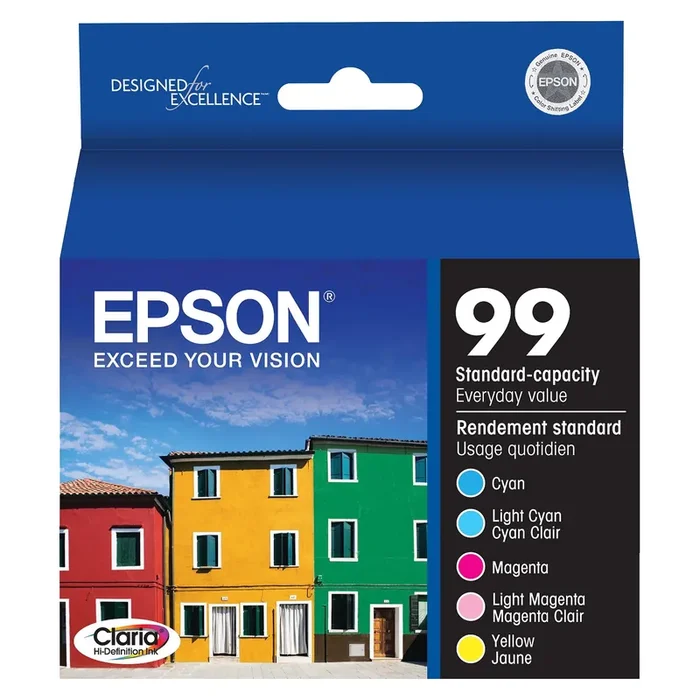Epson 99 Color Combo 5pk Ink Cartridges – Cyan,Light Cyan,Magenta,Light Magenta,Yellow (T099920-CP)