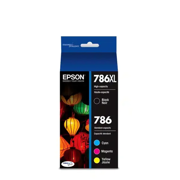 Epson Durabrite T786Xl-Bcs High-Yield Black And Standard-Yield Cyan/Magenta/Yellow Ink Cartridges, Pack Of 4