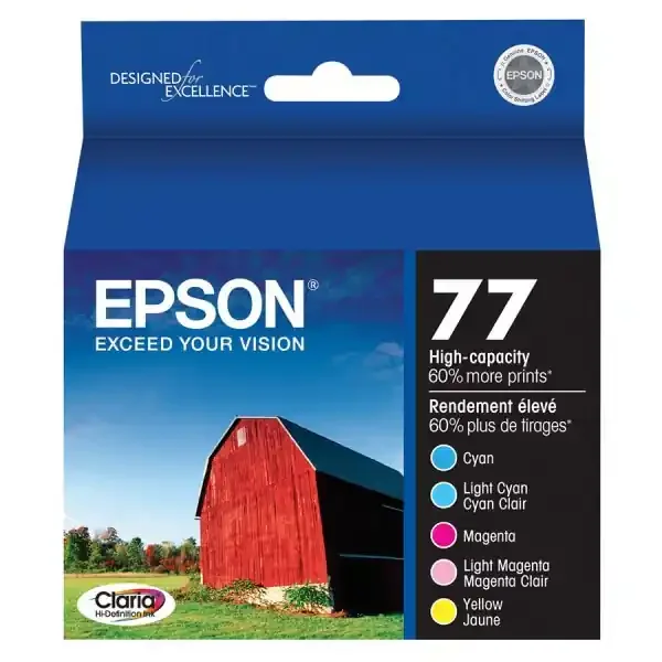 Epson® 77 Claria® High-Yield Cyan, Light Cyan, Magenta, Light Magenta, Yellow Ink Cartridges, Pack Of 5, T077920