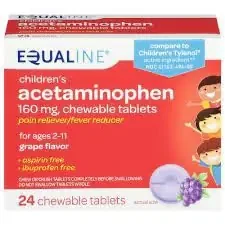 Equaline Acetaminophen, 160 mg, Chewable Tablets, Grape Flavor, Children‘s, 24 Each