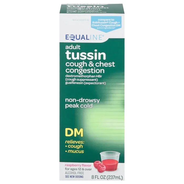 Equaline Cough & Chest Congestion, Raspberry Flavor, Tussin, Adult, 8 Fluid ounce