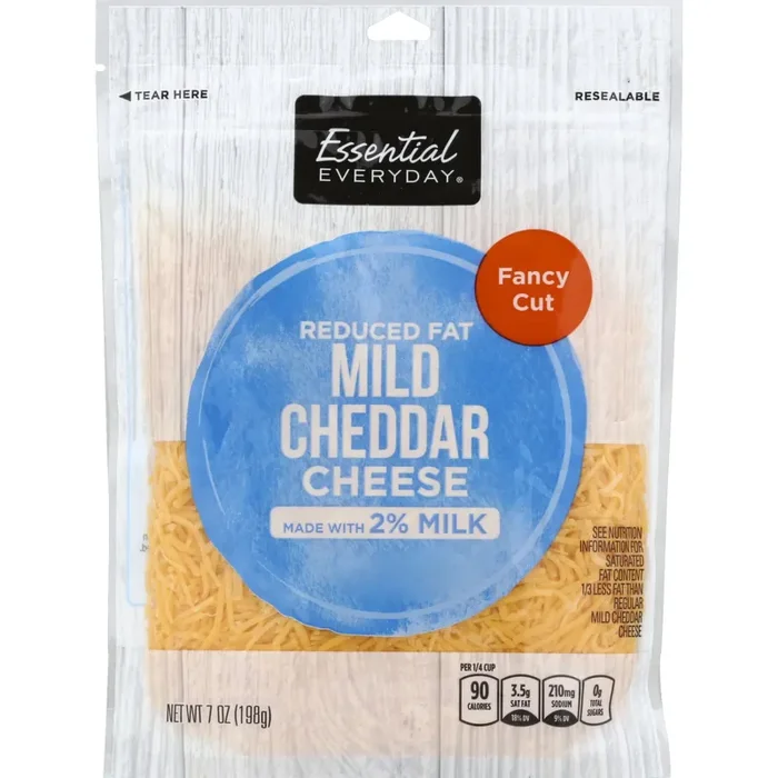 Essential Everyday Cheese, Mild Cheddar, Reduced Fat, Fancy Cut