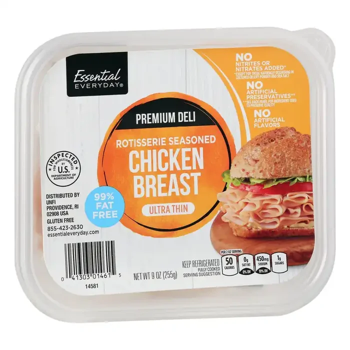 Essential Everyday Chicken Breast, Rotisserie Seasoned, Premium Deli, Ultra Thin