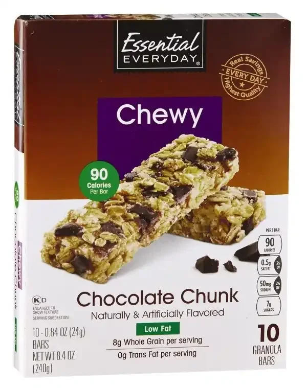 Essential Everyday Chocolate Chunk Granola Bars Lowfat