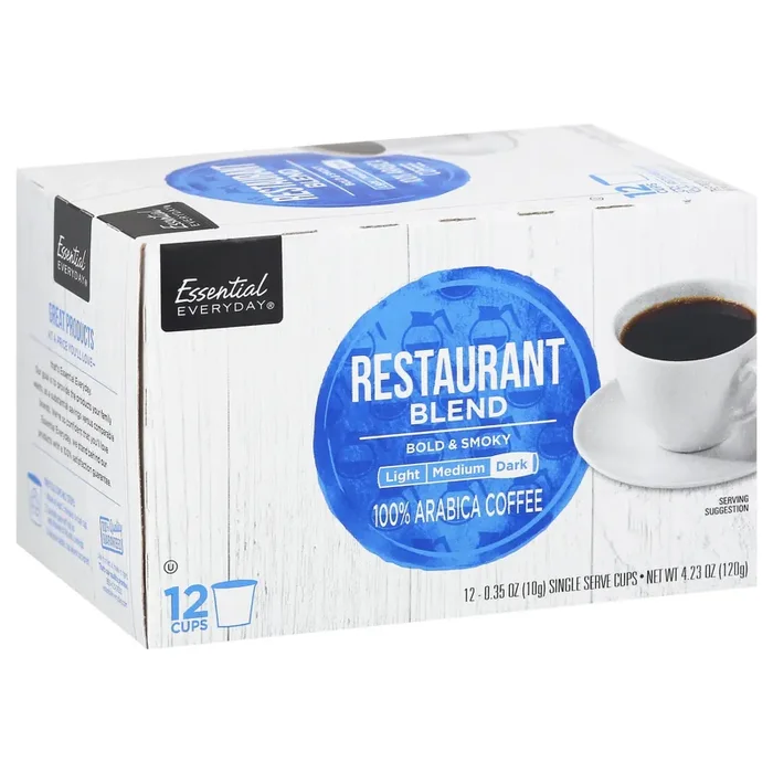Essential Everyday Coffee, 100% Arabica, Dark Roast, Restaurant Blend, Single Serve Cups- 12 ct