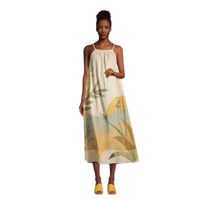 Estrella Blue And Tan Indio Desert Abstract Halter Dress