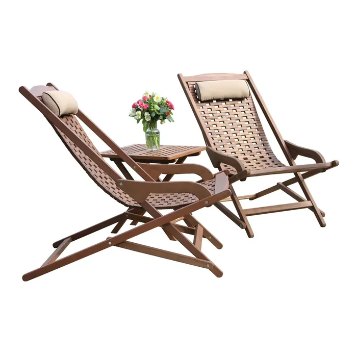 Eucalyptus Folding Swing Lounger 3 Piece Outdoor Set