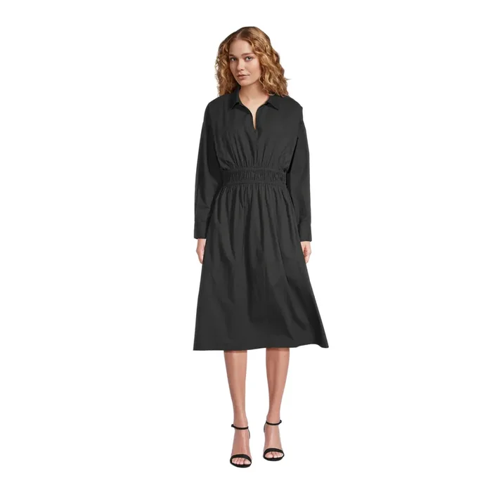 Eva Black Ruched Shirt Dress with Pockets